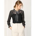 thumbnail image 2 of INSPIRE CHIC Women's Ruffled Collar Long Sleeve See Through Lace Button Down Shirt, 2 of 6