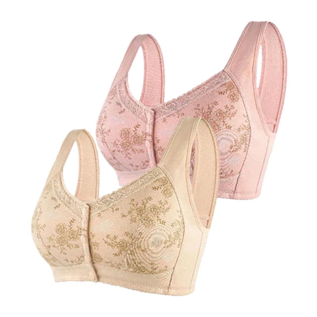 FhsagQ Soutien-Gorge Femmes Soutiens-Gorge Justaucorps Résille 2 Pcs Confortable pour Femmes Grande Taille Ouverture avant à Boutons Milieu et Âge Avancé Rassemblement Sans Armature Confortable et Soutiens-Gorge pour Femmes Noir Soutiens-Gorge Femmes Résille 46