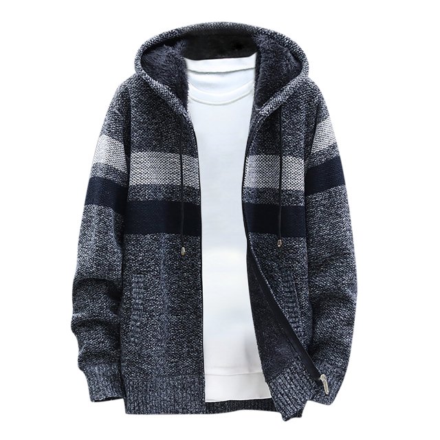 Cardigan Long pour Hommes Décontracté à Empiècements, Manches Longues, Tricot, Cardigan à Capuche, Manteaux à Fermeture Éclair
