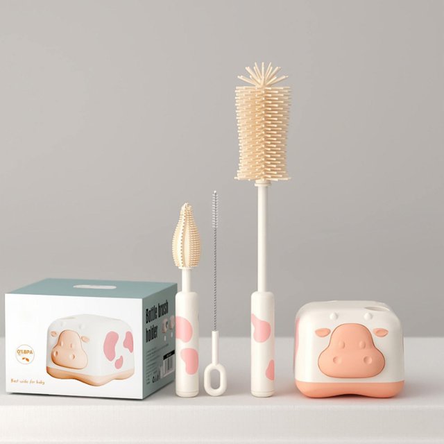 Oleegame 1PC Cleaning Brush Silicone Baby Bottle Brush Portable Baby Bottle Brush Set For Baby Bottle Cleaning Brush Drain Rack To Wash Baby Bottles Pink