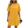 thumbnail image 1 of ShomPort Robe T-Shirt d'Été pour Femme Décontractée à Manches Courtes, Col Rond, Basique, Ample, Mini, avec Poches, 1 of 6