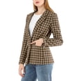 thumbnail image 4 of INSPIRE CHIC Blazer à Carreaux pour Femmes, Rentrée Scolaire, Revers Cranté, Manches Longues, un Bouton, Café, S, 4 of 7
