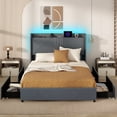 thumbnail image 2 of Gymax Queen Size Bed Frame w/LED Lights Charging Station 2 Storage Pockets & 4 Drawers, 2 of 10