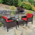 thumbnail image 4 of Patiojoy Ensemble de Conversation en Rotin Osier pour Patio Extérieur 3 Pcs avec Coussins Rouges, 4 of 8