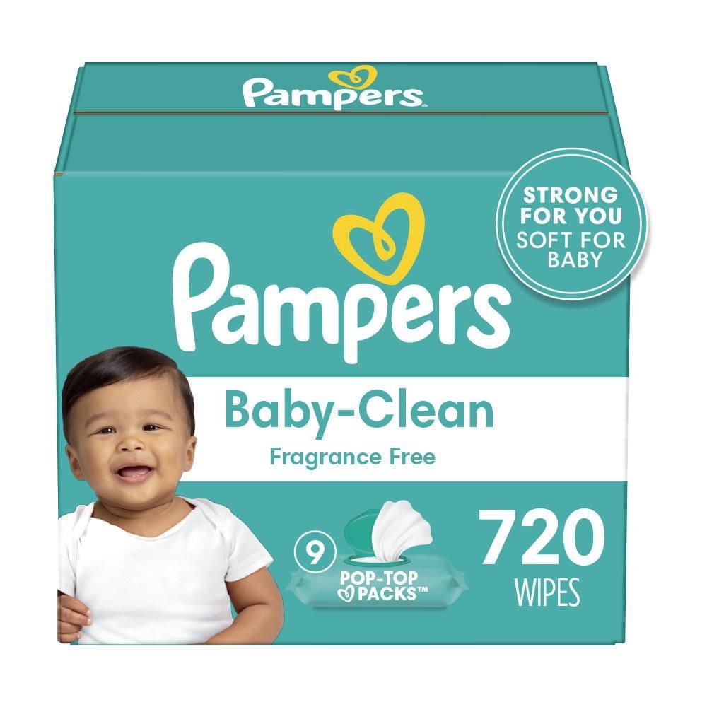 Pampers Baby Clean Wipes Fragrance Free, 9 Flip-Top Pack (720 Wipes Total)