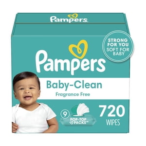 Pampers Baby Clean Wipes Fragrance Free, 9 Flip-Top Pack (720 Wipes Total)