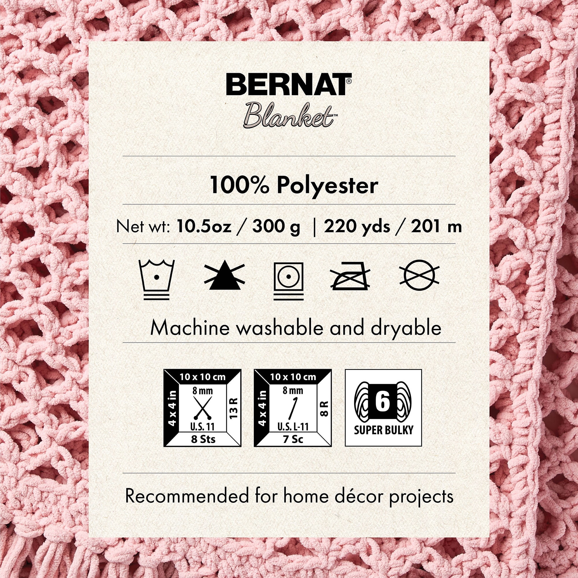 Bernat® Blanket BB™ #6 Super Bulky Polyester Yarn, Gray Blush 10.5oz/300g 220 Yards