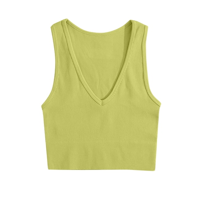 AherBiu Camisole Tops for Women Summer V Neck Low Cut Ribbed Knitted Slim Fitting Stretchy Solid Color Cropped Tank Tops