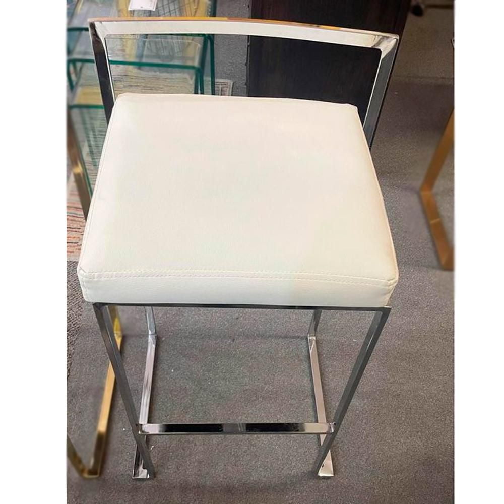 Heavenly Collection White PU Stool, White Bar Stool, White PU Bar Stool, PU Bar Stool with Chrome Finish, White Stool with Stainless Steel Frame, Low Back PU Bar Stool, Kitchen Stool, Island Stool, In