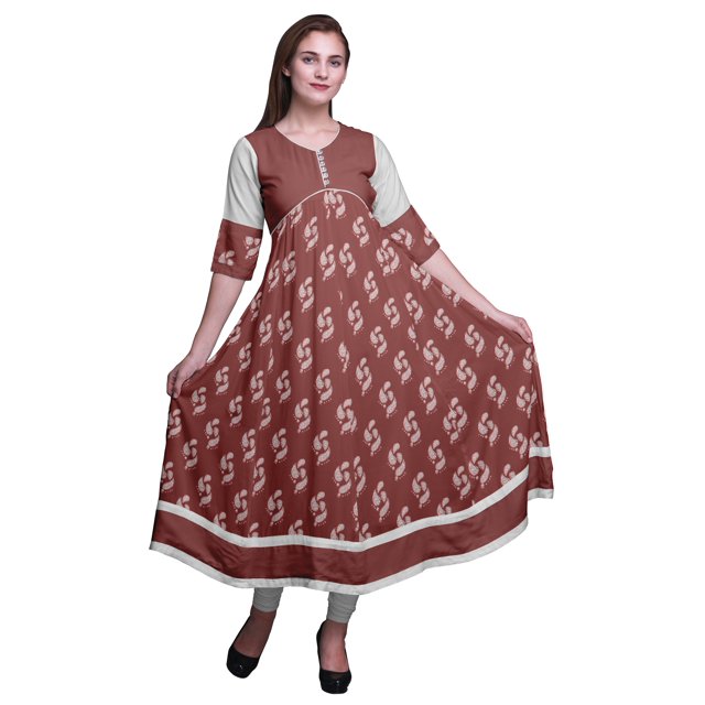 Bimba Kurti Longue Imprimée pour Femmes Robe Anarkali Indienne Haut Tunique Décontracté