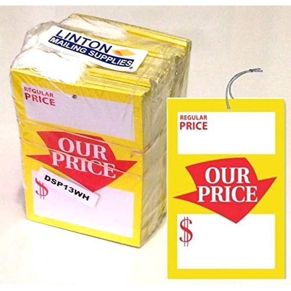 Regular Price - Our Price Tag (Large), 3.25" x 5", Pre-Strung, Red & Yellow on White 12-Pt Cardstock - Pack of 250 Tags