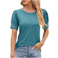 thumbnail image 1 of Timegard Short Sleeve Tops for Women Button Crew Neck Comfy Blouse Casual Tunic Tops Basic T Shirts, 1 of 3