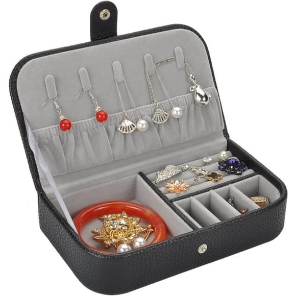 Jewellery Organizer Jewellery Box Leather Jewellery Box Women Travel Jewellery Case Portable Small Jewellery Organizer Box for Rings Earrings Necklace Jewellery Case Jewellery Display Storage (Nero 19*11*4.4cm)