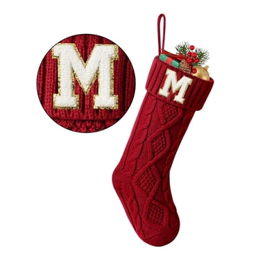 TETOU Christmas Stockings with Initials Letter 18" Stockings for Christmas Decoration - Red M