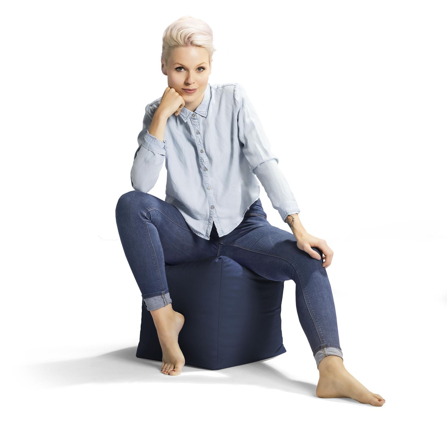 Gouchee Home Cube Brava Bleu foncé – Pouf cube hydrofuge rempli de billes de polystyrène, léger et portable, pour salon ou dortoir