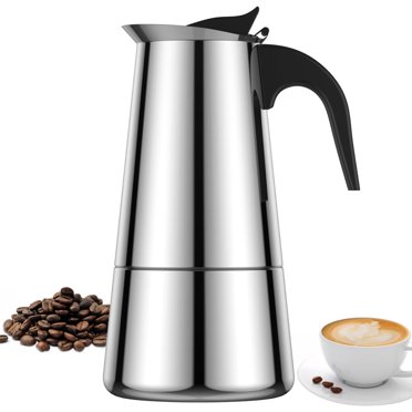 AMERTEER Stainless Steel Moka Pot Stainless Steel Espresso Coffee Maker 200ml/4 Cup Portable Coffee Maker Pot Suitable for Induction Cooker Stovetop Home Camping