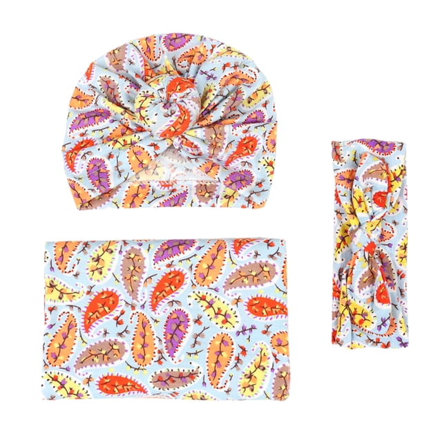 Newborn Swaddle Printed Wrap Quilt Photography Wrap Cloth + Hat + Headband 3-Piece Set