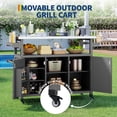 thumbnail image 4 of Sturdy Wood Outdoor Grill Cart with Stainless Steel Tabletop - Storage Cabinet - Lockable Wheels - Spice & Towel Rack - Mobile BBQ Prep Table for Patio, Backyard, Rolling Bar Cart, Grey, 4 of 7