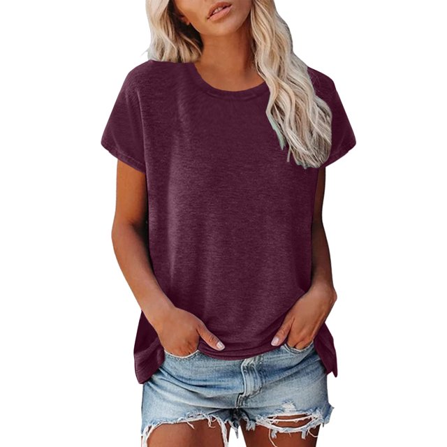 Hiiyo T-Shirt pour Femme Grande Taille à Manches Courtes, Col Ras du Cou, T-Shirt d'Été Décontracté (P-5TG)