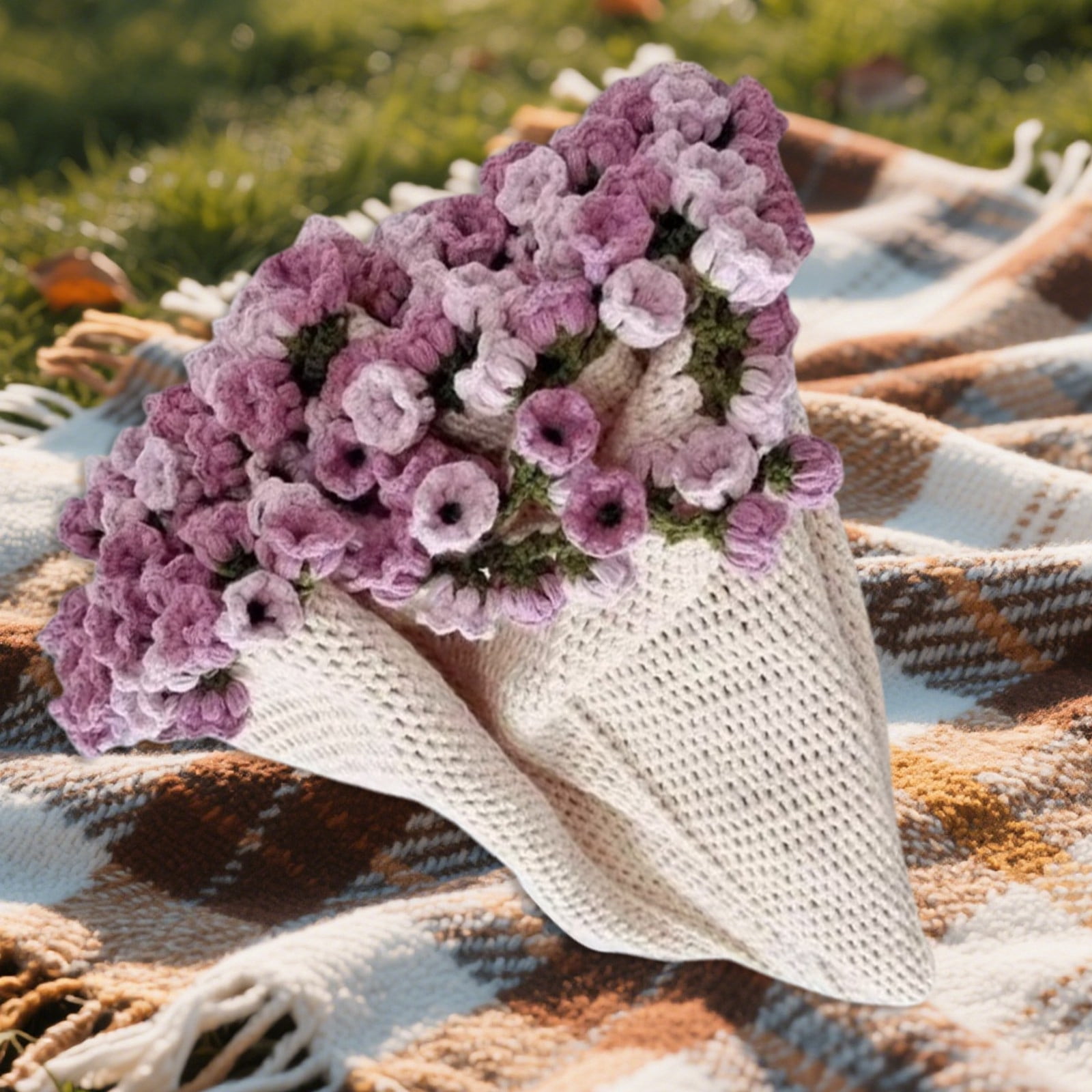 Handmade Flower Bouquet Knitted Throw Blanket Soft Lightweight Decorative for Occasions and Home