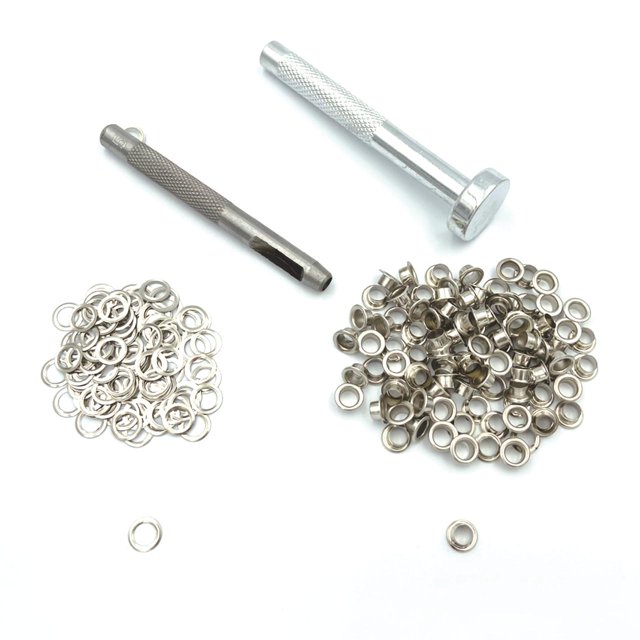 Eyelet Punch Tool + Hole Punch + 100 Sets Silver Eyelets Grommet DIY Leather Craft Tools Set