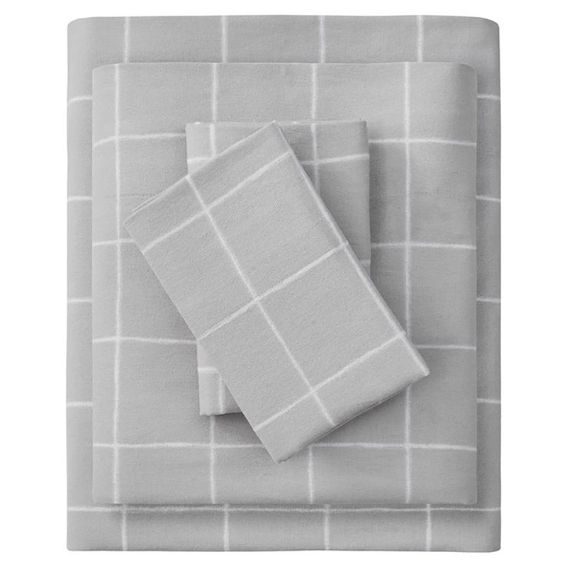 Beautyrest Ensemble de Draps en Flanelle 100 % Coton Surdimensionné en Gris à Carreaux
