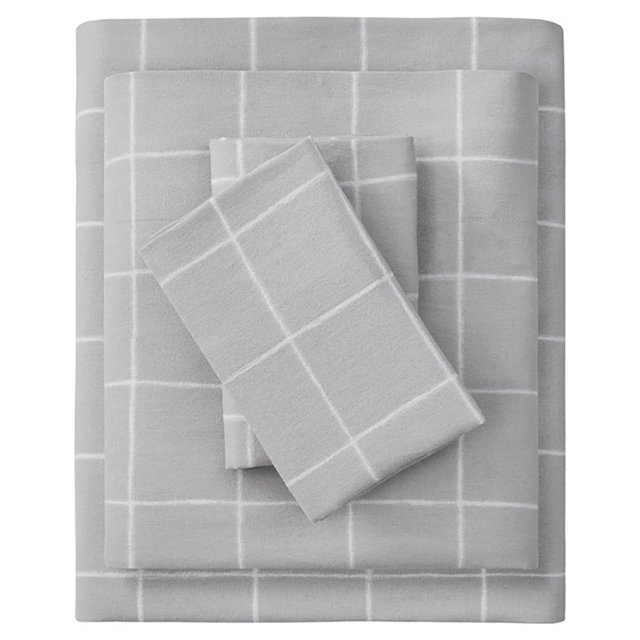 Beautyrest Ensemble de Draps en Flanelle 100 % Coton Surdimensionné en Gris à Carreaux