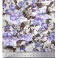 thumbnail image 1 of Soimoi Modal Satin Fabric Leaves & Buds Flower Decor Fabric Printed Yard 42 Inch Wide, 1 of 3