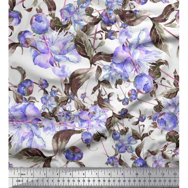 Soimoi Modal Satin Fabric Leaves & Buds Flower Decor Fabric Printed Yard 42 Inch Wide