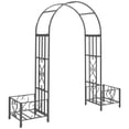 thumbnail image 1 of Outsunny 6.8ft Decorative Metal Garden Arch with 2 Planter Boxes Outdoor, 1 of 10