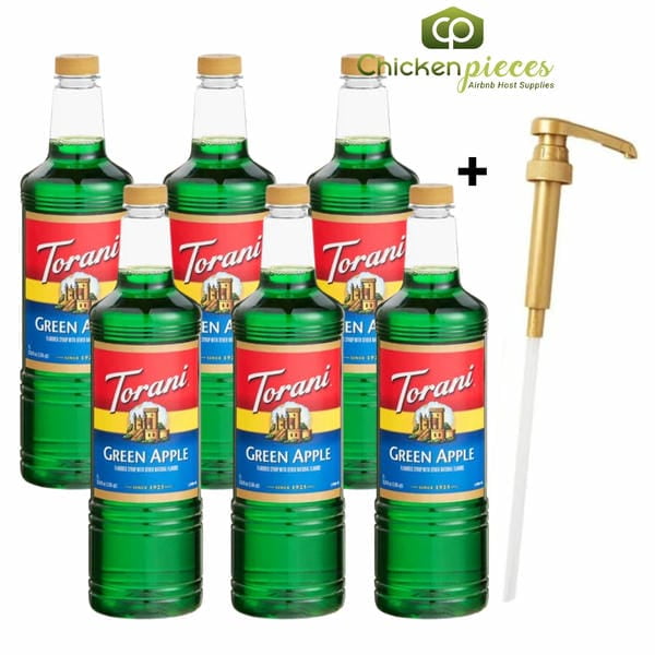 Torani Sirop Aromatisé à la Pomme Verte, Base Professionnelle Relevée pour Boisson aux Fruits avec Pompe Doseuse Bonus, 1 Litre (33,8 oz Liq.)