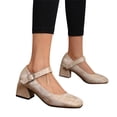thumbnail image 3 of Kcodviy Chaussures Compensées en Cuir à Motif Floral Unies pour Femmes, Boucle, Bout Rond, Talons Épais pour Femmes, Largeur Grand, Chaussures à Talons Hauts, 3 of 8