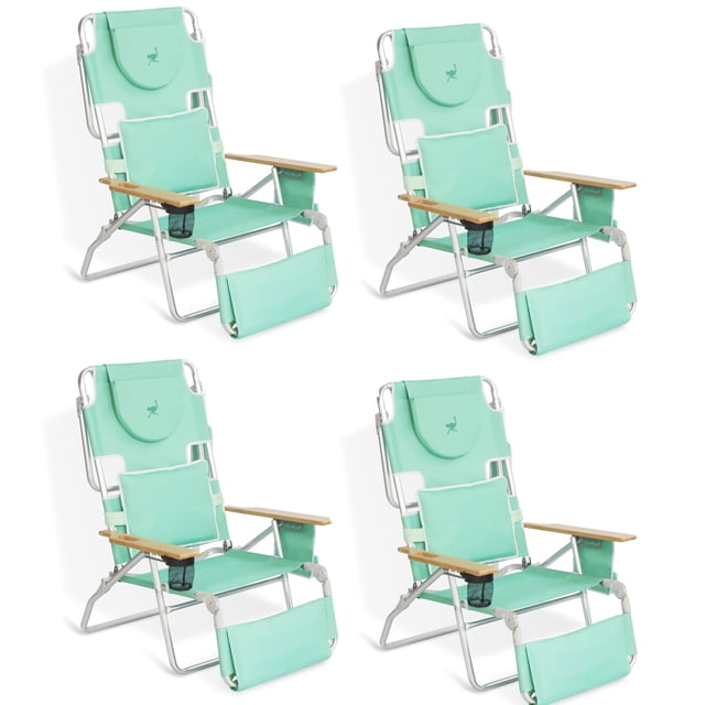 Ostrich Chaise de Plage Pliante Extérieure 3-en-1 Rembourrée de Luxe, Turquoise (Lot de 4)