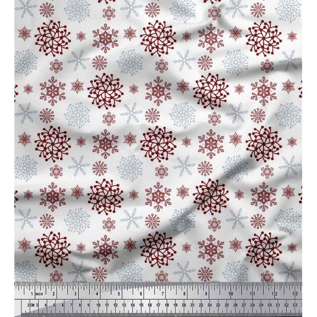 Soimoi Modal Satin Fabric Snowflake Artistic Printed Fabric 1 Yard 42 Inch Wide