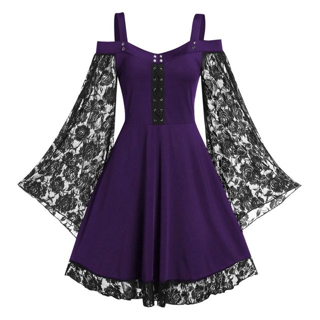 NMMUED Robe Médiévale pour Femmes Robe à Manches Évasées Tenue Renaissance Femmes Costumes d'Halloween pour Femmes Robe à Manches Transparentes Vêtements d'Halloween pour Femmes Tenues Gothiques pour Femmes Violet 4TG