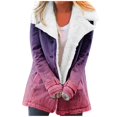 thumbnail image 4 of Womens Loose Fuzzy Fleece Gradient Lapel Single Breasted Buttons Jacket Hooded Coat, 4 of 6