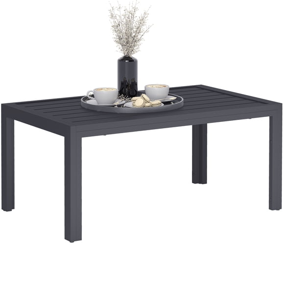 Outsunny Outdoor Coffee Table, Rectangle Patio Table, Steel Frame, Grey