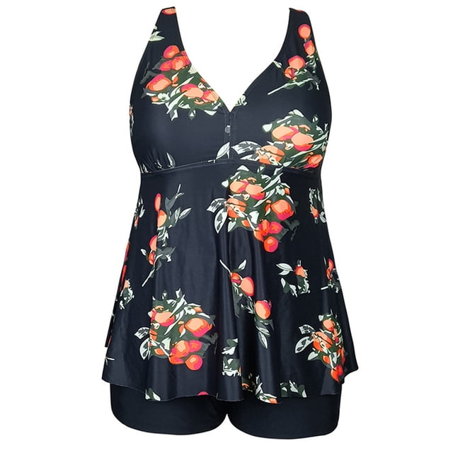 HAWEE Womens Plus Size Tankini Swimsuits with Shorts Two Piece Bathing Suit Floral Printed Swimwear