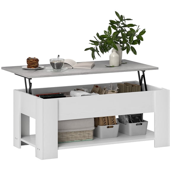 HOMCOM Table Basse à Plateau Relevable avec Compartiment de Rangement Caché et Tablette Blanc