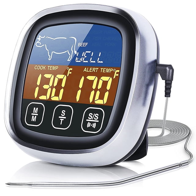 Digital Meat Thermometer for Cooking, 2022 Upgraded Touchscreen LCD Large Display Instant Read Food Thermometer with Backlight, Long Probe, Kitchen Timer, Cooking Thermometer for BBQ,Oven