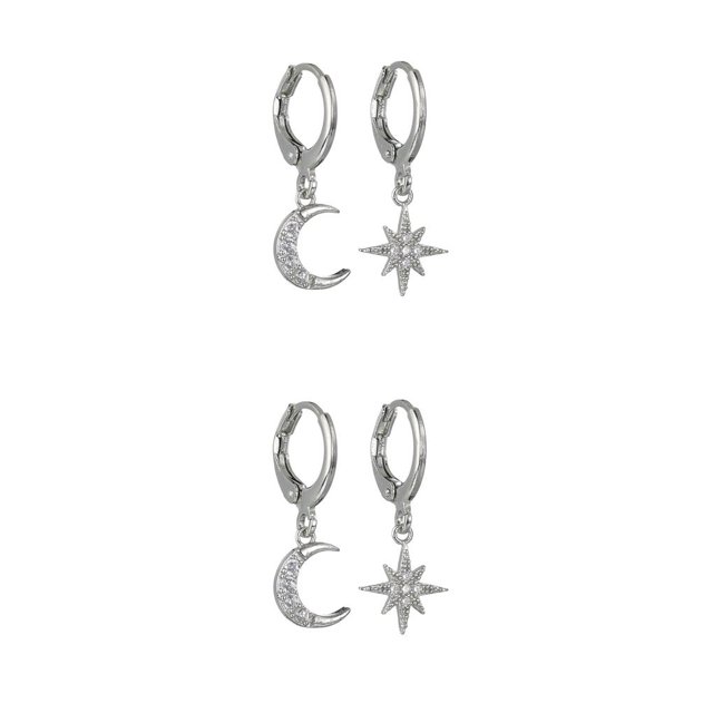 pitrice 1 Pair Moon Star Earrings Ears Pendant Exquisite Irregular Woman Jewelry Ear Dangle Fashion Accessory for Decor Gifting Using Silver 2Set