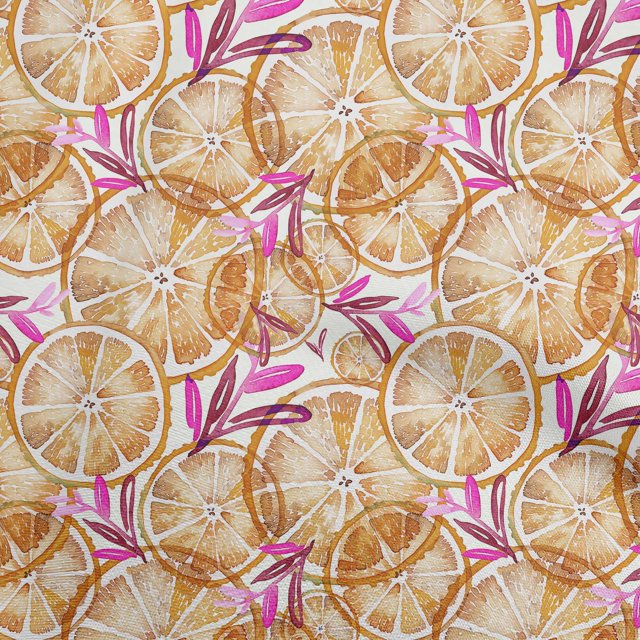 oneOone Polyester Spandex Orange & Pink Fabric Leaves & Lemon Craft Projects Decor Fabric Printed By The Yard 56 Inch Wide