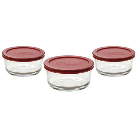 Anchor Hocking Classic Glass Food Storage Containers with Lids, Red, 2-Cup, 4-Cup, 7-Cup (6-Piece Set)