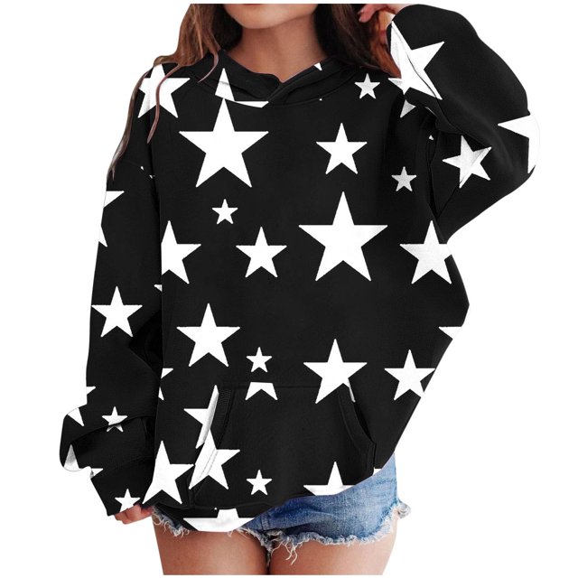 RXIRUCGD Sweat à Capuche Imprimé à Manches Longues pour Enfants, Col Rond, Adapté aux Garçons et Filles Âgés (Noir, Taille : 5-6 Ans)