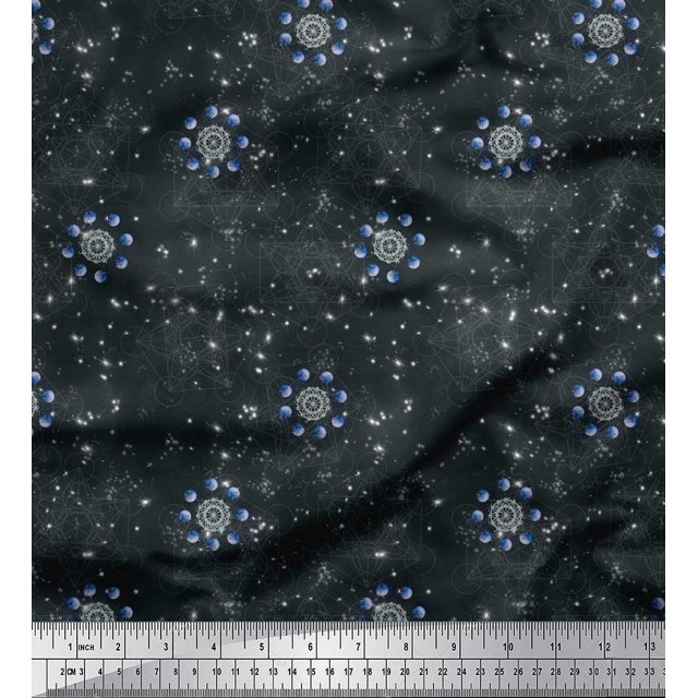 Soimoi Rayon Fabric Scared Geometry & Planets Galaxy Fabric Prints By Yard 56 Inch Wide