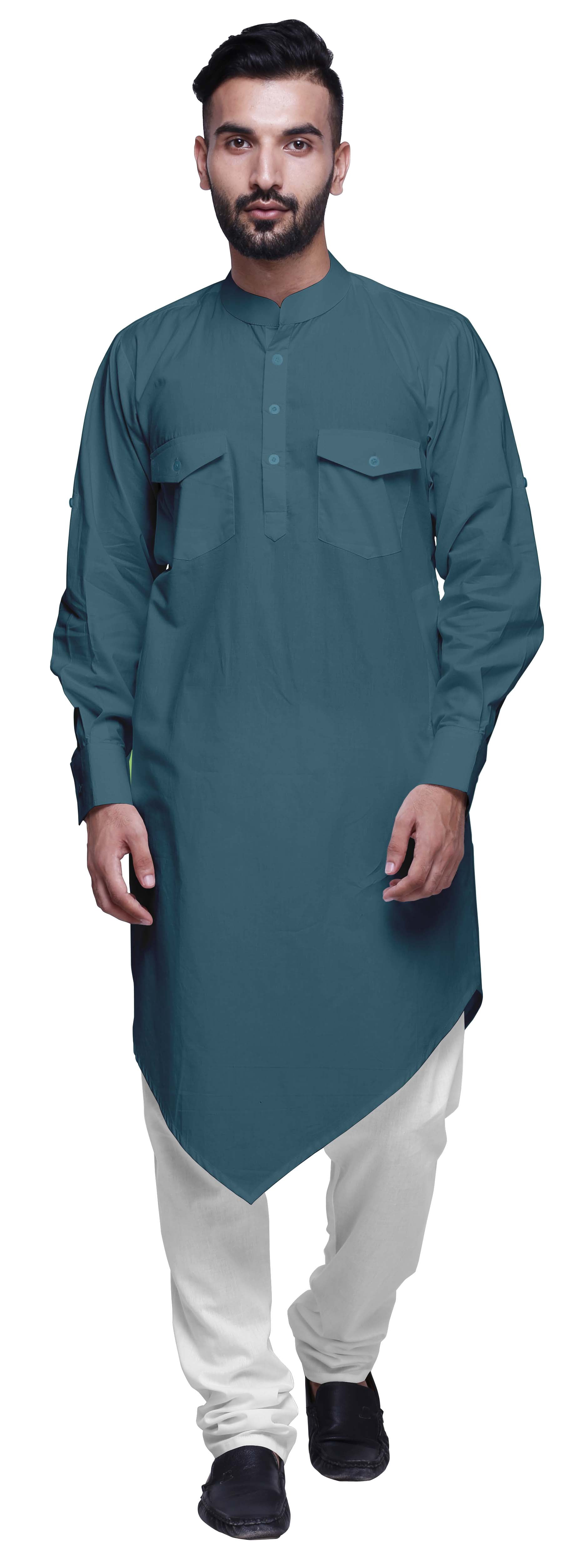 Atasi Kurta d'Été en Coton Indien, Col Mandarin, Kurta Long pour Hommes