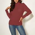 thumbnail image 2 of Lenpel Chandails à Col Roulé pour Femmes Légers à Manches Longues Ajustés en Tricot Côtelé Chandails à Enfiler Hauts Tenues d'Automne (Rouge, Très Grand), 2 of 5