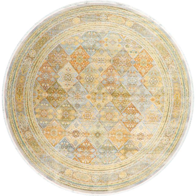 Tapis Turc Oriental Géométrique à Losanges, Tapis de Style Transitionnel 10 Pi Rond