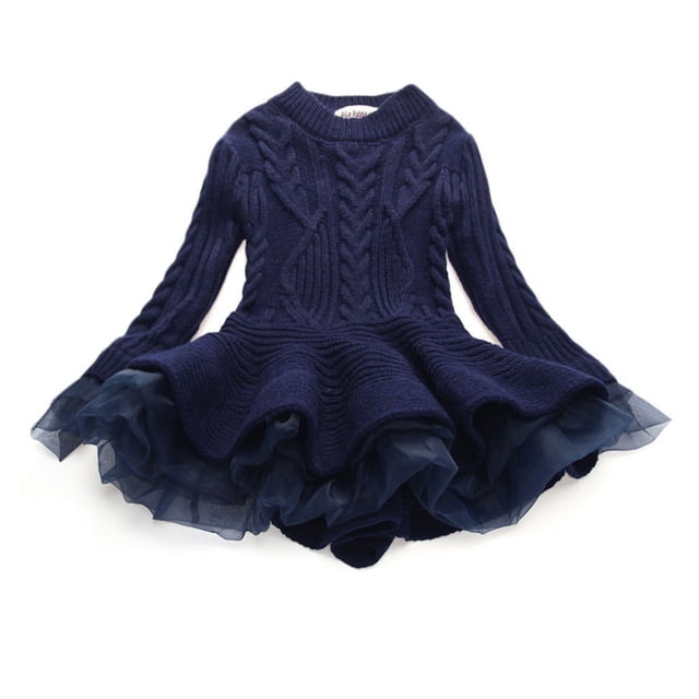 EGNMCR Robe Sans Manches à Col Rond Tout-Petits Enfants Bébés Filles Chandail Tricoté Robe d'Hiver au Crochet avec Tulle Chandail Robe Fille