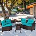 thumbnail image 1 of Costway 4PCS Outdoor Patio Rattan Furniture Set Cushioned Sofa Table Turquoise, 1 of 10
